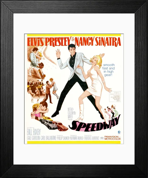 Framed Print : SPEEDWAY, full figure center from left: Elvis Presley, Nancy Sinatra, 1968