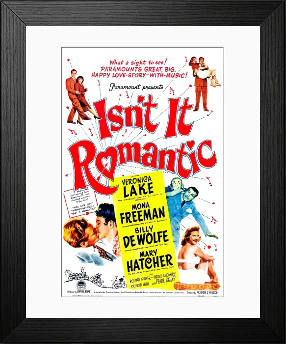 Framed Print : ISN'T IT ROMANTIC?, US poster, Veronica Lake, Patric Knowles (top right), Richard Webb, Mary Hatcher (top left), Mona Freeman (bottom right), 1948
