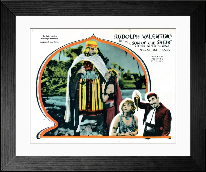 Framed Print : THE SON OF THE SHEIK, inset from left: Rudolph Valentino, Vilma Banky, bottom left: Vilma Banky, 1926 Framed Print : THE SON OF THE SHEIK, inset from left: Rudolph Valentino, Vilma Banky, bottom left: Vilma Banky, 1926