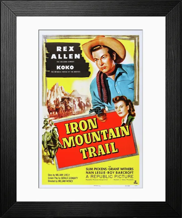 Framed Print : IRON MOUNTAIN TRAIL, from top: Rex Allen, Nan Leslie on poster art, 1953