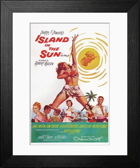 Framed Print : ISLAND IN THE SUN, l-r: Joan Fontaine, James Mason, Dorothy Dandridge, Joan Collins, Harry Belafonte on poster art, 1957, TM and Copyright 20th Century Fox Film Corp