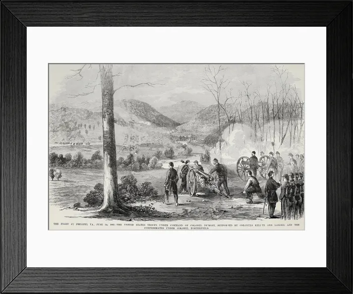 Framed Print : Union battery preparing to open fire on the town of Philippi, Virginia