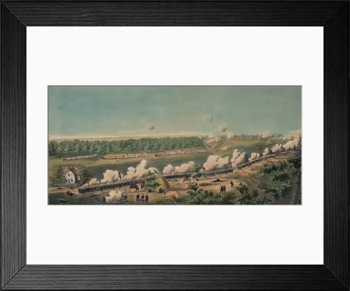 Framed Print : First Battle of Bull Run, (First Manassas), July 21, 1861. Union Gen. Burnside's Brigade facing Confederate General Evans on Matthews Hill, at 11:00 AM