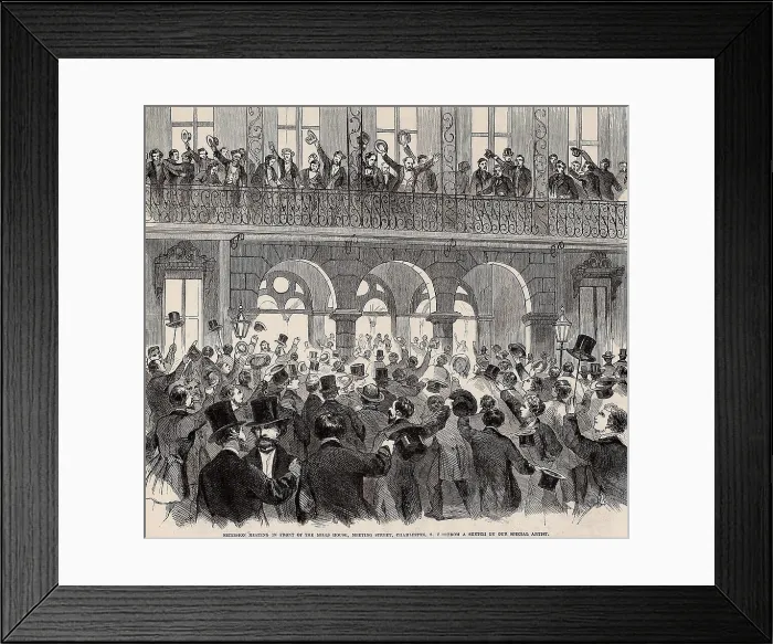 Framed Print : Secession meeting in front of Mills House, a popular hotel, on Meeting St. Charleston, SC. November 1860 Framed Print : Secession meeting in front of Mills House, a popular hotel, on Meeting St. Charleston, SC. November 1860