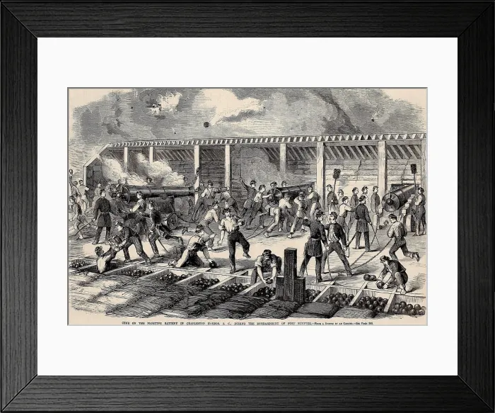 Framed Print : Battle on the Confederate ironclad floating battery during the bombardment of Fort Sumter, April 12-13, 1861