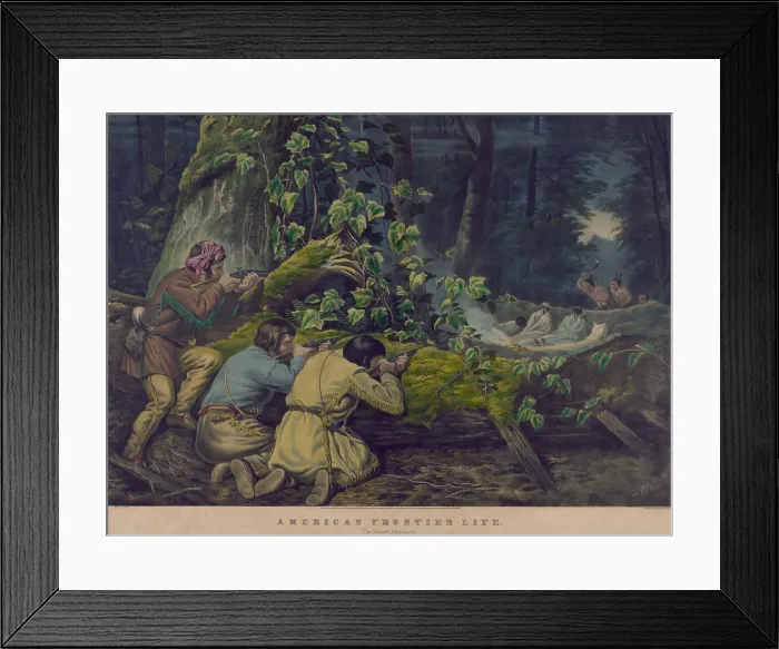 Framed Print : AMERICAN FRONTIER LIFE: THE HUNTER'S STRATAGEM, 1862 lithograph by Currier & Ives