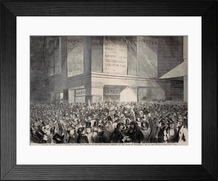 Framed Print : Crowd gathered at the New York Herald office watching the returns of the 1860 presidential election, Nov. 6, 1860