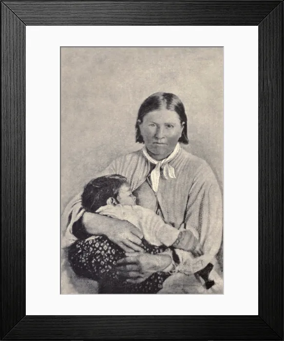 Framed Print : Cynthia Ann Parker, nursing her daughter, Topasannah (Prairie Flower). She assimilated into the Comanche band who kidnapped her in 1836 at age nine
