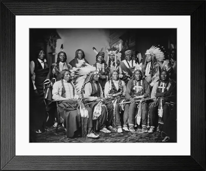 Framed Print : Dakota Indian (Sioux) delegates wear elaborate traditional costume, in Washington, DC, ca. 1882-83