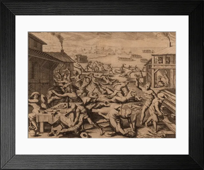 Framed Print : MASSACRE AT JAMESTOWN, VIRGINIA, March 22, 1622. Opechancanough, Powhatan's brother, succeeded him as paramount chief