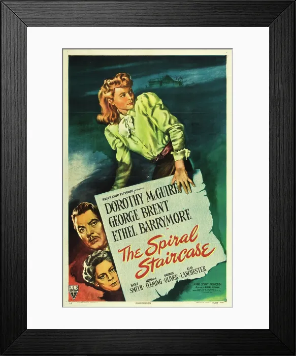 Framed Print : THE SPIRAL STAIRCASE, top: Dorothy McGuire, left from top: George Brent, Ethel Barrymore, 1945 Framed Print : THE SPIRAL STAIRCASE, top: Dorothy McGuire, left from top: George Brent, Ethel Barrymore, 1945