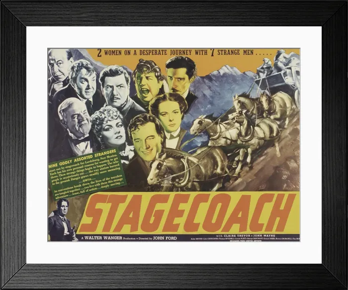 Framed Print : STAGECOACH, Donald Meek, Thomas Mitchell, George Bancroft, Andy Devine, John Carradine, Louise Platt, John Wayne, Claire Trevor, Berton Churchill, 1939