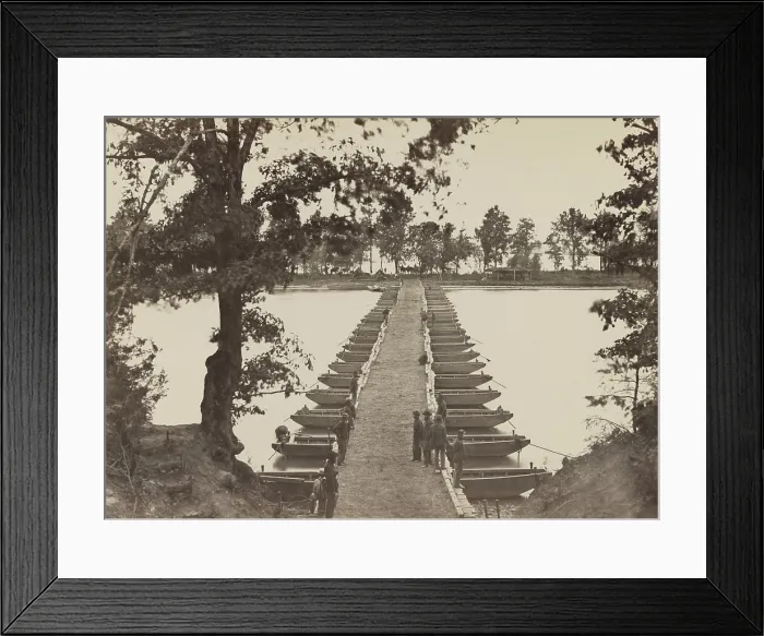 Framed Print : US Civil War, Petersburg Campaign, June 9, 1864 to March 25, 1865. The lower pontoon bridge at Deep Bottom, James River, Virginia. Photo by Andrew Russell (BSLOC_2018_9_134) Framed Print : US Civil War, Petersburg Campaign, June 9, 1864 to March 25, 1865. The lower pontoon bridge at Deep Bottom, James River, Virginia. Photo by Andrew Russell (BSLOC_2018_9_134)