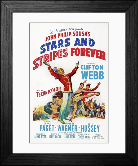 Framed Print : STARS AND STRIPES FOREVER, US poster art, from left: Debra Paget, Robert Wagner, center: Clifton Webb, 1952, TM and Copyright 20th Century Fox Film Corp