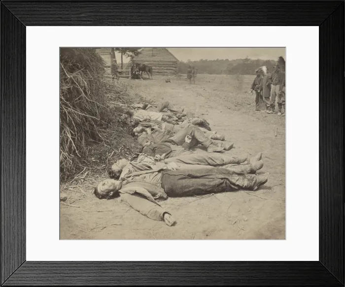Framed Print : US Civil War. The Overland Campaign, Battle of Spotsylvania, May 8 to 18, 1864. Confederate dead laid out for burial at Spotsylvania, May 20th Framed Print : US Civil War. The Overland Campaign, Battle of Spotsylvania, May 8 to 18, 1864. Confederate dead laid out for burial at Spotsylvania, May 20th