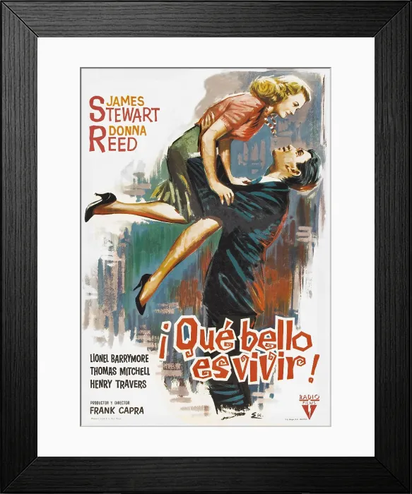 Framed Print : IT'S A WONDERFUL LIFE, (aka QUE BELLO ESVIVIR!), l-r: Donna Reed, James Stewart on Spanish poster art, 1946