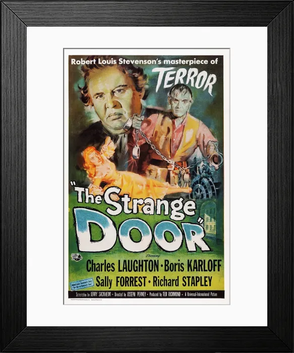 Framed Print : THE STRANGE DOOR, US poster art, Charles Laughton, Boris Karloff, Sally Forrest, 1951