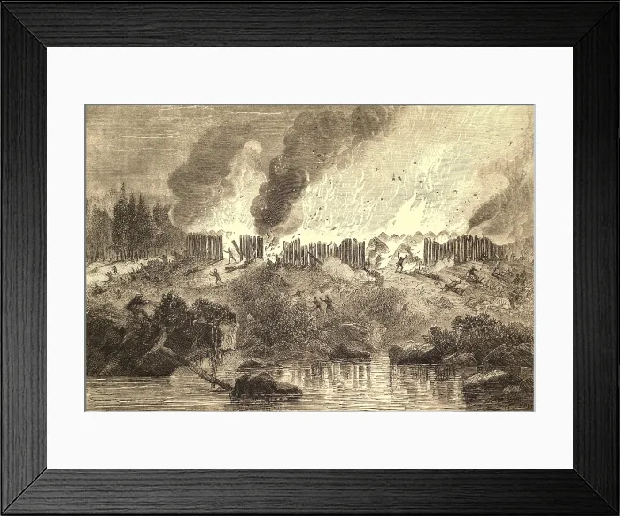 Framed Print : The destruction of the town with all of its Pequot Indian inhabitants occurred during the Pequot War of May 1637