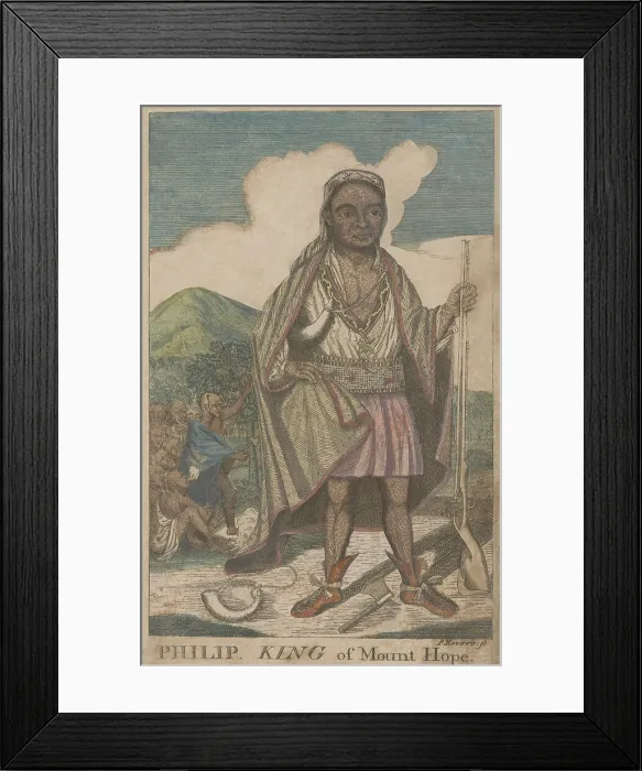 Framed Print : Metacom, son of the sachem Massasoit, was also known by his English name, King Philip, after he became sachem to the Wampanoag Indians in 1662