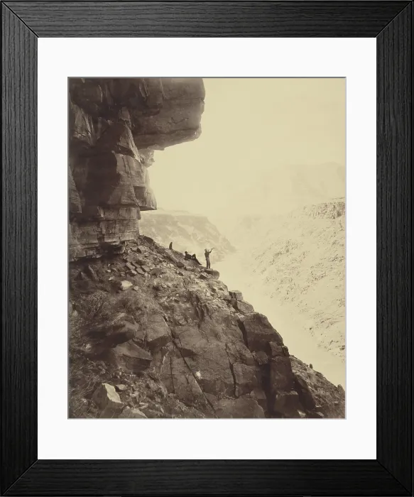 Framed Print : GRAND CANYON OF THE COLORADO RIVER, BY William Henry Jackson, 1883. The photo shows two men, one reclining while the other looks through a telescope