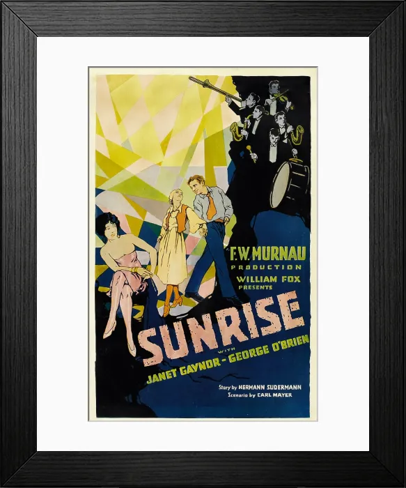 Framed Print : SUNRISE, (aka SUNRISE: A SONG OF TWO HUMANS'); in foreground, from left to right: Margaret Livingston, Janet Gaynor, George O'Brien, 1927