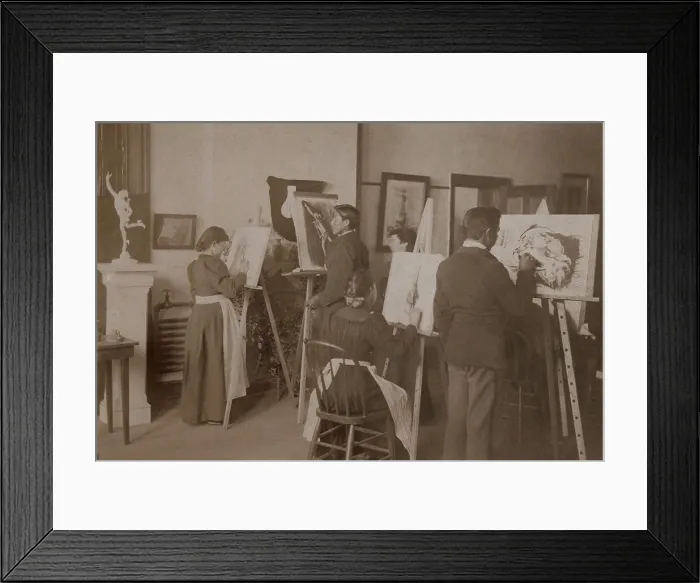 Framed Print : Native American teenage students drawing in an art class at the Carlisle Indian Industrial School, ca. 1890-1910 (BSLOC_2019_9_163)