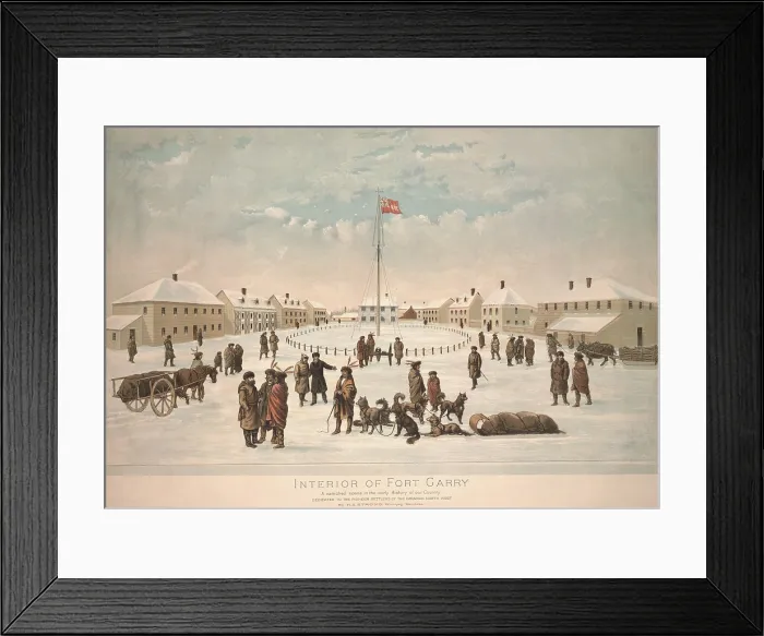 Framed Print : Fort Garry, Manitoba, 1884. Winter scene of Fort Garry with Native Americans and Euro-Americans mingling in the courtyard