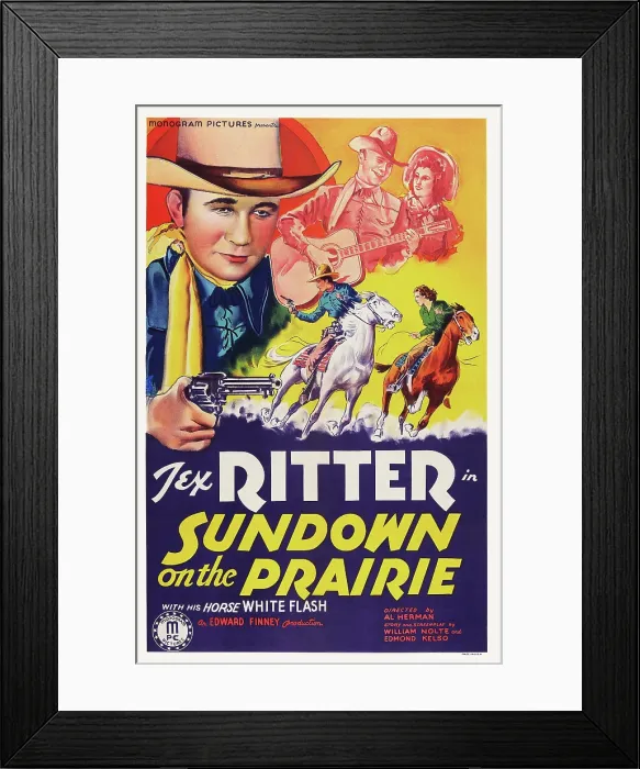 Framed Print : SUNDOWN ON THE PRAIRIE, US poster art, top left: Tex Ritter, 1939 Framed Print : SUNDOWN ON THE PRAIRIE, US poster art, top left: Tex Ritter, 1939