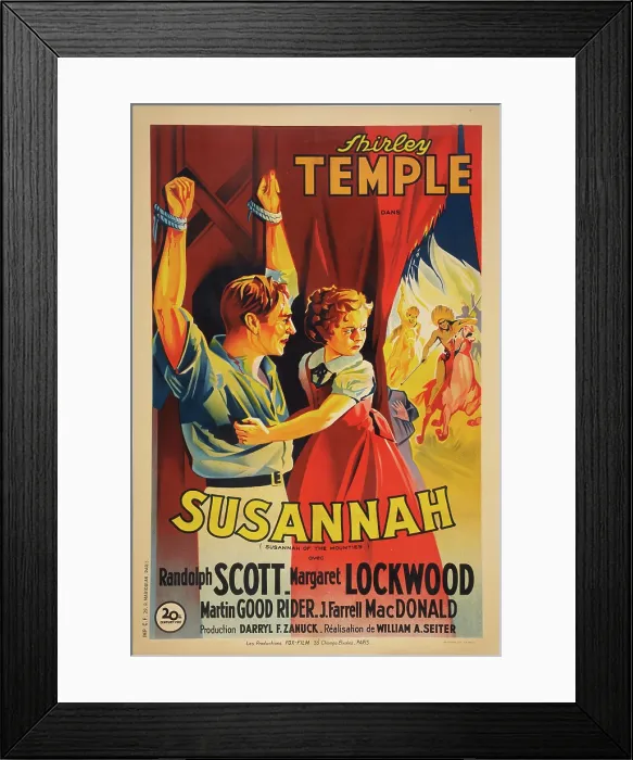 Framed Print : SUSANNAH OF THE MOUNTIES, (aka SUSANNAH), French poster, from left: Randolph Scott, Shirley Temple, 1939. TM and Copyright 20th Century Fox Film Corp Framed Print : SUSANNAH OF THE MOUNTIES, (aka SUSANNAH), French poster, from left: Randolph Scott, Shirley Temple, 1939. TM and Copyright 20th Century Fox Film Corp