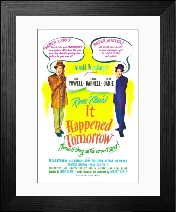 Framed Print : IT HAPPENED TOMORROW, US poster, Dick Powell, Linda Darnell, 1944