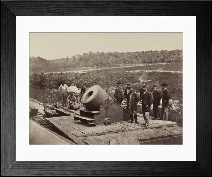 Framed Print : US Civil War. Petersburg Campaign, June 9, 1864 to March 25, 1865. The Dictator siege mortar at Petersburg. In the foreground, 3rd from right, is Brig. Gen