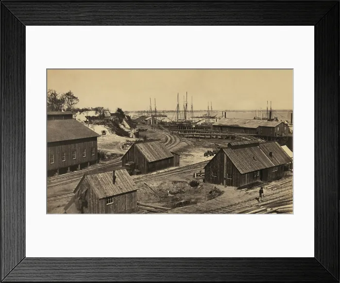 Framed Print : US Civil War. Petersburg Campaign, June 9, 1864 to March 25, 1865. City Point Railroad Depot and wharf at the Union Army port and headquarters
