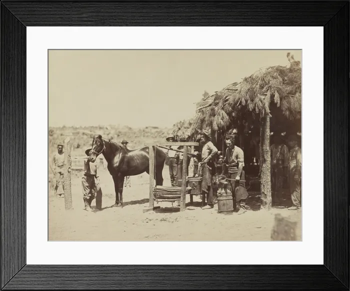 Framed Print : US Civil War. Petersburg Campaign, June 9, 1864 to March 25, 1865. Union army smith forge shapes horseshoe on the Union Petersburg front