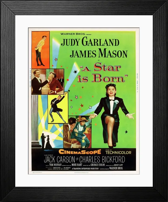 Framed Print : A STAR IS BORN, US poster art, Judy Garland (right and in collage), 1954
