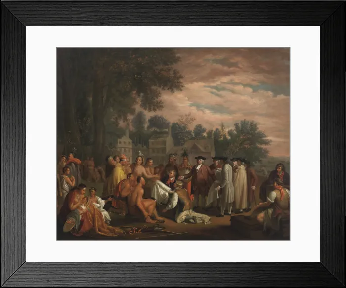 Framed Print : PENN'S TREATY WITH THE INDIANS, copy of Benjamin West's 1772 classic painting by an unknown artist