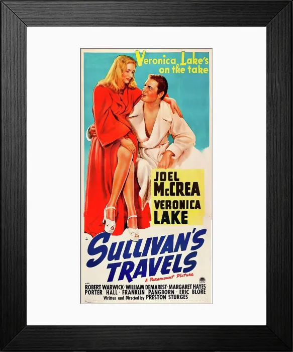 Framed Print : SULLIVAN'S TRAVELS, l-r: Veronica Lake, Joel McCrea on poster art, 1941