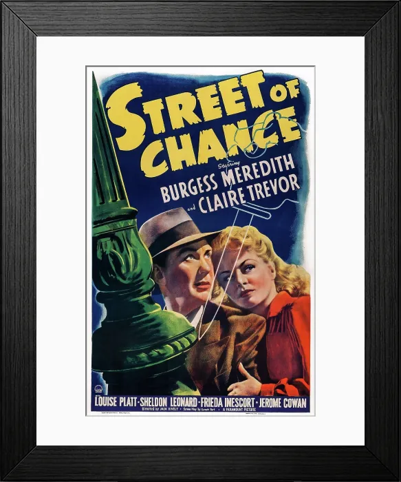 Framed Print : STREET OF CHANCE, US poster art, from left: Burgess Meredith, Claire Trevor, 1942