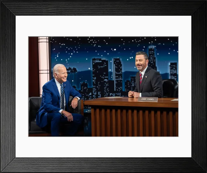 Framed Print : President Joe Biden tapes an appearance on Jimmy Kimmel Live!, June 8, 2022, in Los Angeles