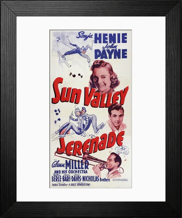 Framed Print : SUN VALLEY SERENADE, US poster art, from top: Sonja Henie, John Payne, Glenn Miller, 1941, TM and Copyright 20th Century Fox Film Corp Framed Print : SUN VALLEY SERENADE, US poster art, from top: Sonja Henie, John Payne, Glenn Miller, 1941, TM and Copyright 20th Century Fox Film Corp