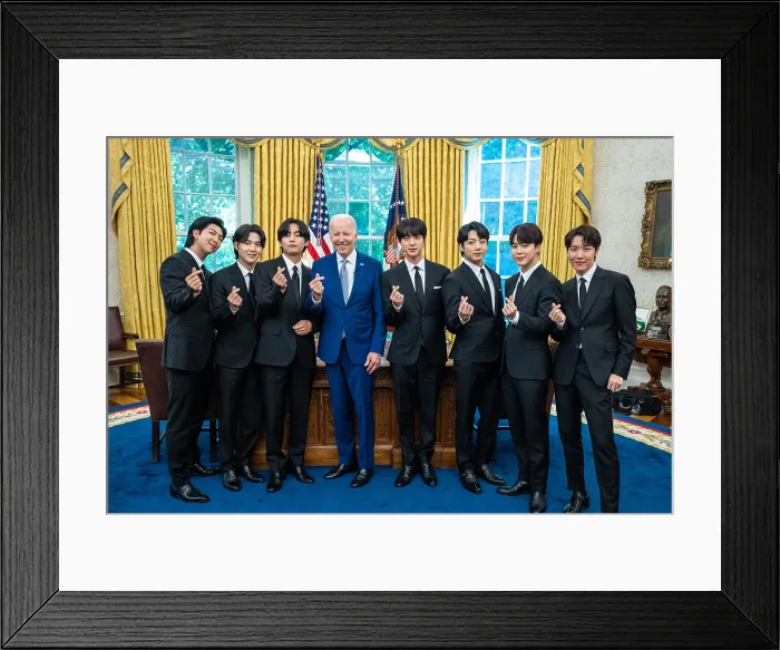 Framed Print : President Joe Biden, snaps his fingers in coordination with BTS, the world famous K-pop singing group, also known as the Bangtan Boys Framed Print : President Joe Biden, snaps his fingers in coordination with BTS, the world famous K-pop singing group, also known as the Bangtan Boys