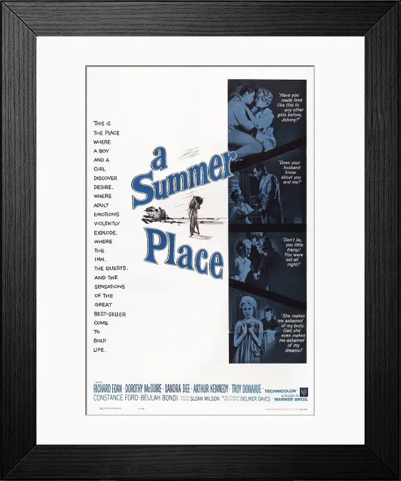 Framed Print : A SUMMER PLACE, from top: Troy Donahue, Sandra Dee, Sandra Dee, Richard Egan, Sandra Dee, Constance Ford, Sandra Dee, 1959
