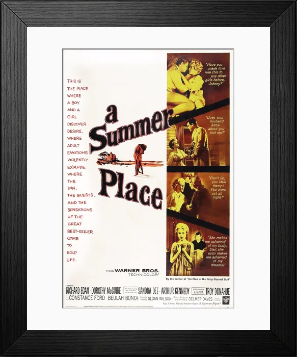 Framed Print : A SUMMER PLACE, US poster art, right, from top: Troy Donahue, Sandra Dee, Dorothy McGuire, Richard Egan, Sandra Dee, Constance Ford, Sandra Dee, Richard Egan, 1959 Framed Print : A SUMMER PLACE, US poster art, right, from top: Troy Donahue, Sandra Dee, Dorothy McGuire, Richard Egan, Sandra Dee, Constance Ford, Sandra Dee, Richard Egan, 1959