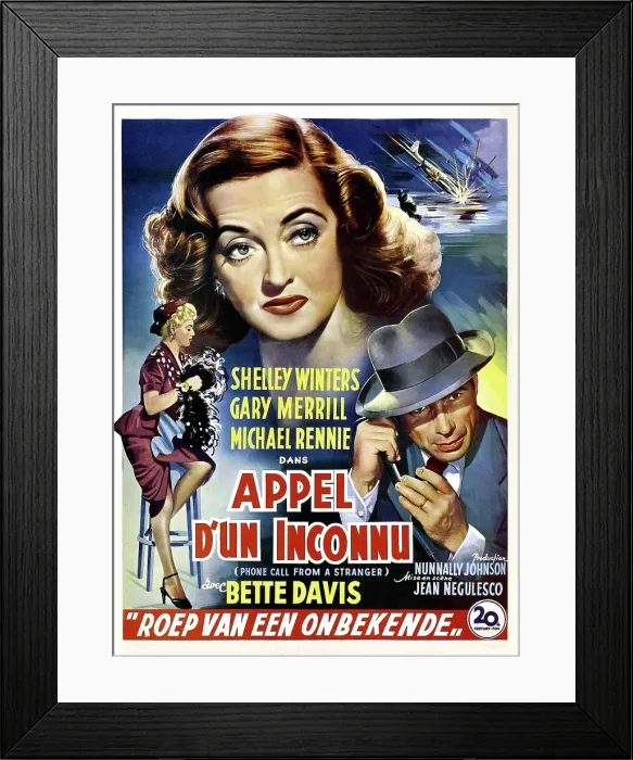 Framed Print : PHONE CALL FROM A STRANGER (aka APPEL D'UN INCONNU), from left: Shelley Winters, Bette Davis, Gary Merrill, (Belgian poster art), 1952