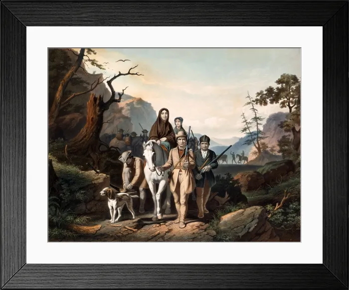 Framed Print : THE EMIGRATION OF DANIEL BOONE AND HIS FAMILY, ca. 1852, lithograph after a painting by George Caleb Bingham Framed Print : THE EMIGRATION OF DANIEL BOONE AND HIS FAMILY, ca. 1852, lithograph after a painting by George Caleb Bingham