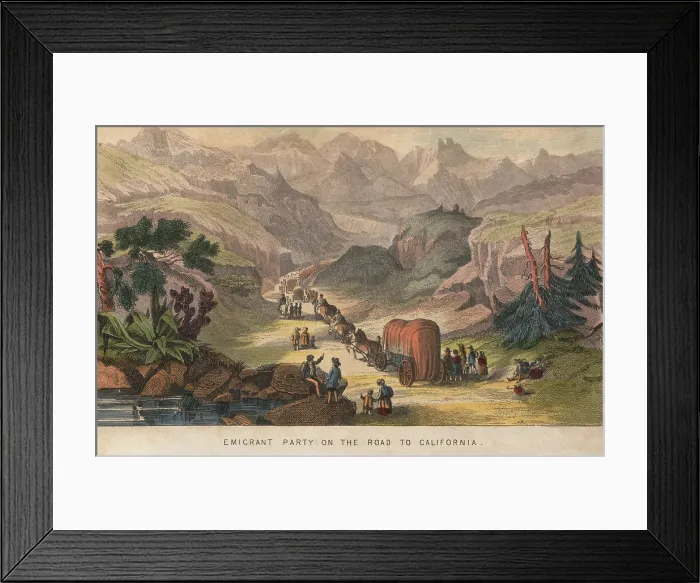 Framed Print : Emigrant party on the Road to California, ca. 1850. The 1846 Oregon Treaty and the 1848 the Mexican Cession opened the far western territories to US settlement