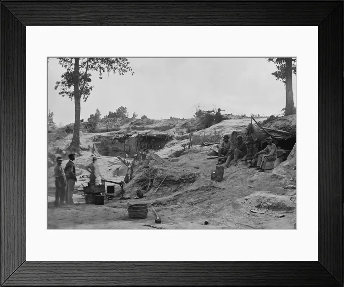 Framed Print : US Civil War. Petersburg Campaign, June 9, 1864 to March 25, 1865. African American troops near trenches and dugouts called bombproofs