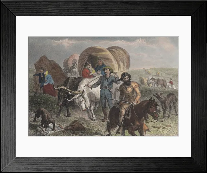 Framed Print : EMIGRANTS CROSSING THE PLAINS, 1869, by Felix Octavius Carr Darley. Pioneers covered wagons travel over rolling hills on the Great Plains (BSLOC_2019_9_193)