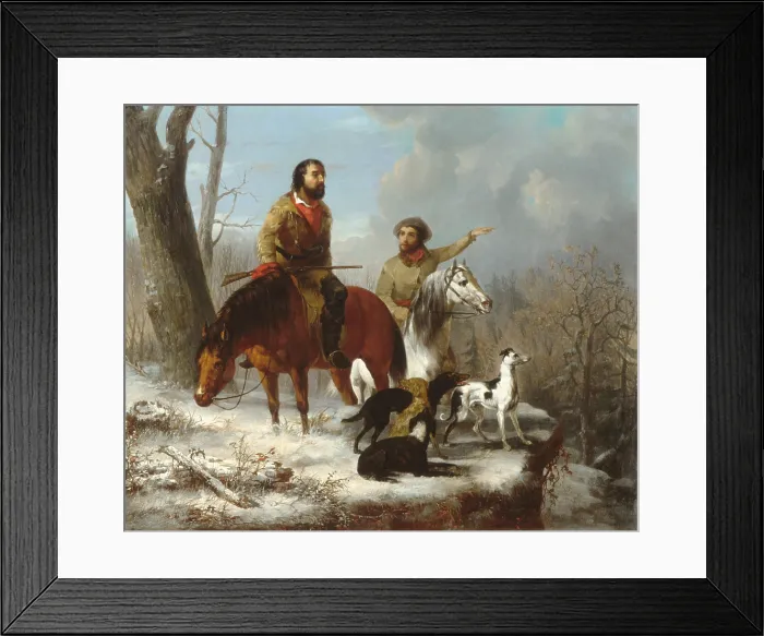 Framed Print : TRAPPERS, 1855, by two collaborating artists, Jonathan K. Trego and J. L. Williams, painting, oil on canvas