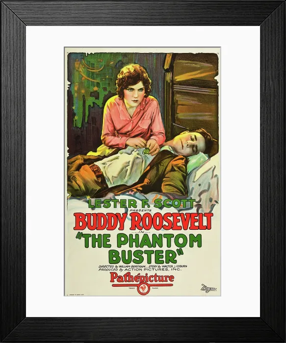 Framed Print : THE PHANTOM BUSTER, from left: Alma Rayford, Buddy Roosevelt on poster art, 1927 Framed Print : THE PHANTOM BUSTER, from left: Alma Rayford, Buddy Roosevelt on poster art, 1927