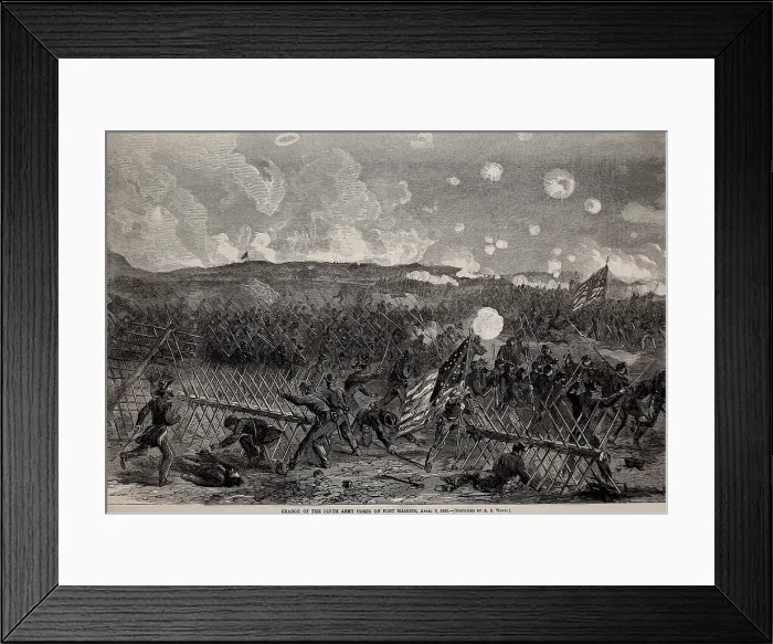 Framed Print : US Civil War. The Fall of Petersburg and Richmond, March 26-April 2. Union 9th Army Corps charge on Fort Mahone, at the Petersburg frontline, April 2, 1865